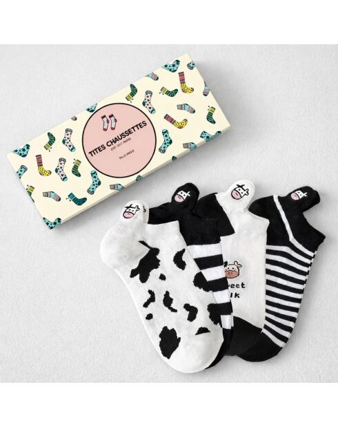 Socken mit Kuhzungenmotiv, Schwarz/Weiß, 4 Stück