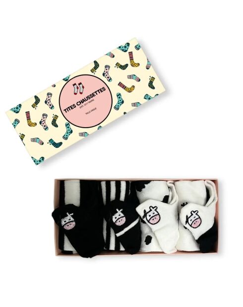Socken mit Kuhzungenmotiv, Schwarz/Weiß, 4 Stück