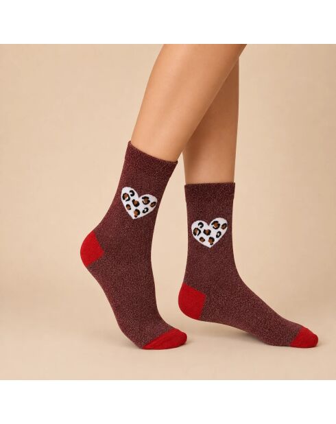 Hohe Socken mit Leopardenherz, Rot