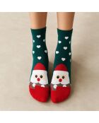 Hohe Socken mit Weihnachtsmotiv in Herzform, Grün
