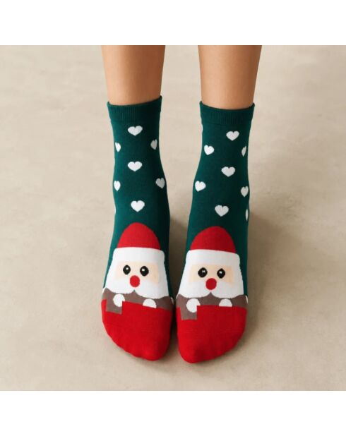 Hohe Socken mit Weihnachtsmotiv in Herzform, Grün