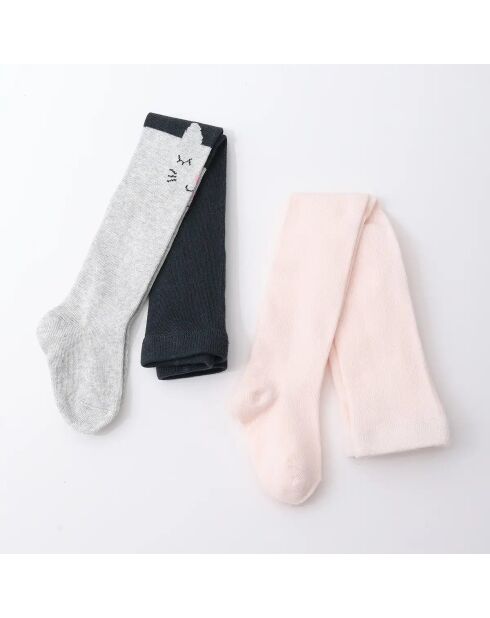 Lot de 2 Collants Chat Enfants Fille - Gris
