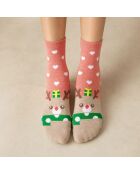 Hohe Socken mit weihnachtlichem Herz, Rosa