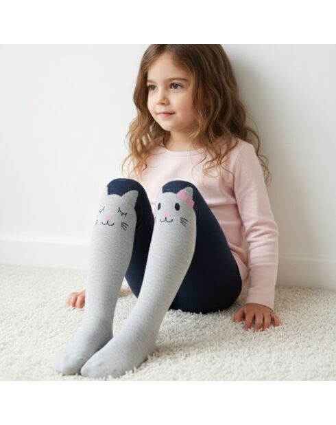Confezione da 2 collant a forma di gatto per bambine e bambine - grigio