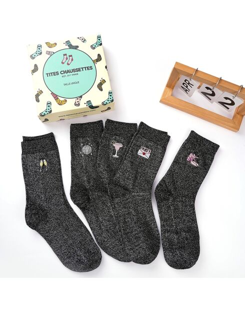 Strümpfe mit Glitter & Party High, Schwarz, 5er-Pack