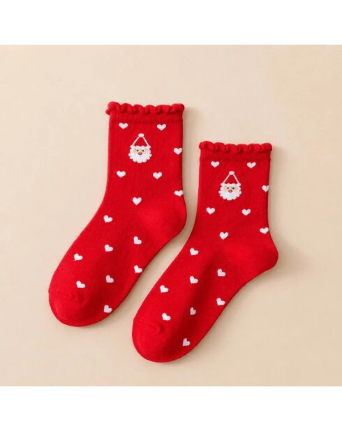 Weihnachtssocken mit Herz und Rüschen, Rot