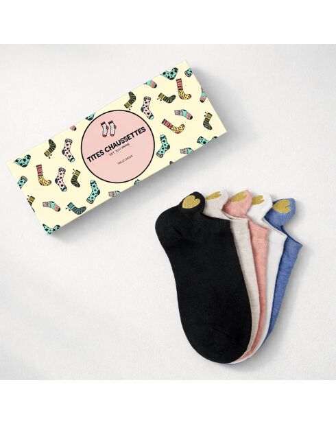 Confezione da 5 calzini da donna dorati con cinturino a cuore - Multicolore