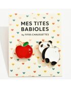Set mit 2 Panda- und Apple-Anstecknadeln — Mehrfarbig