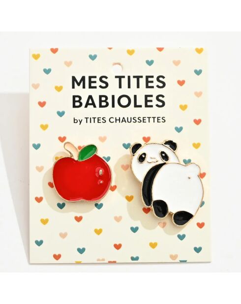 Lot de 2 pin's Panda et Pomme - Multicolore