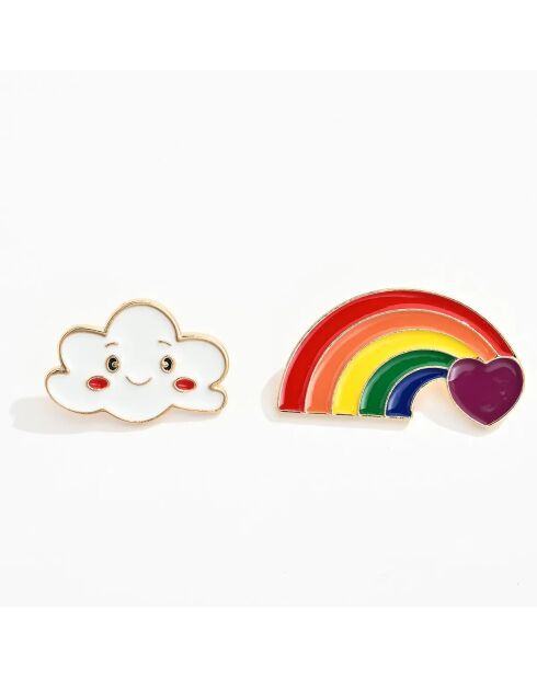 Lot de 2 pin's Nuage et Arc-en-ciel - Multicolore