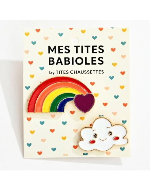 Lot de 2 pin's Nuage et Arc-en-ciel - Multicolore