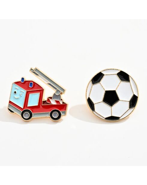 Lot de 2 pin's Foot et Pompier - Multicolore