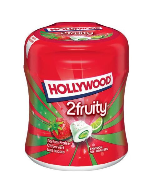 Botella Hollywood 2 Fruity con limón/fresa sin azúcar, 6 x 40 grageas