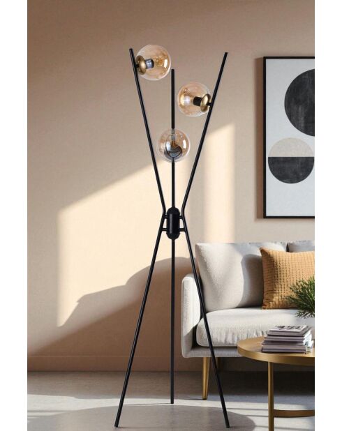 Lampadaire 8942 noir, doré et miel - H.155 cm