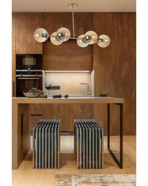 Suspension 8797 ambrée, dorée et noire - H.65 cm