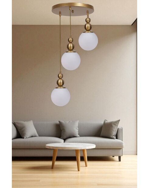 Suspension 9050 blanche et dorée - H.80 cm