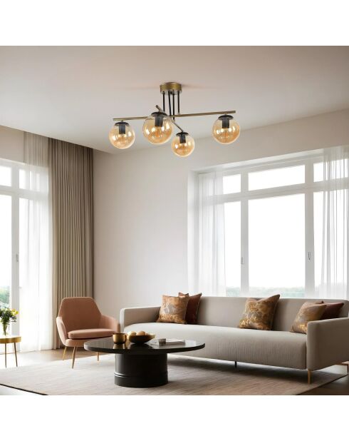 Suspension 8789 dorée, noire et ambrée - D.70 x 70x40 cm