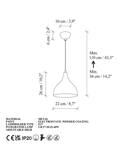 Suspension Scandi orange - H.36-110 cm