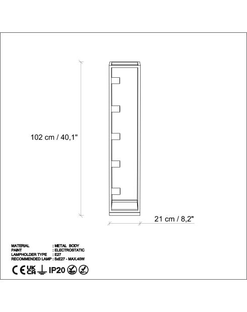 Kafes 13746 lampada da terra nera - 21x21x102 cm