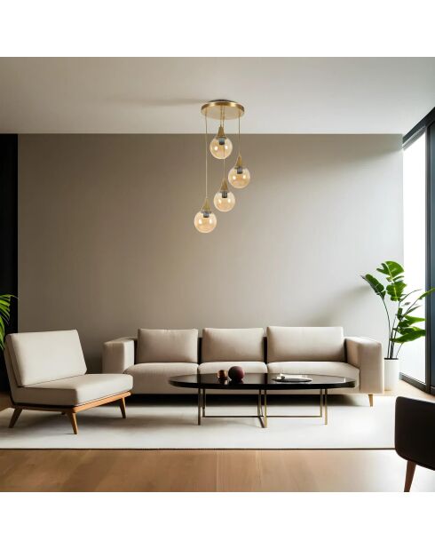 Suspension 8809 ambrée et dorée - D.30x70 cm