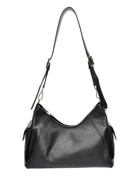 Schwarze Schultertasche aus genarbtem Leder - 19x33x13,5 cm