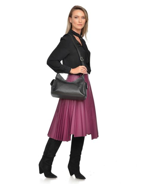Schwarze Schultertasche aus genarbtem Leder - 19x33x13,5 cm