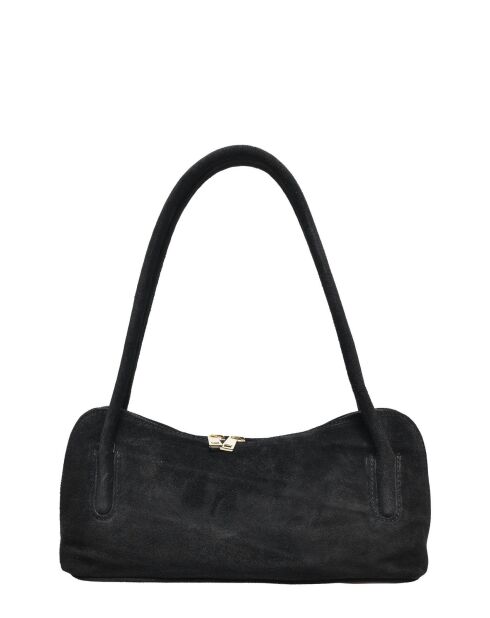 Schwarze Schultertasche aus Veloursleder - 14x35x6 cm