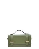 Militärgrüne Handtasche aus Glattleder - 9x18x4,5 cm