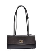 Dunkelbraune Schultertasche aus genarbtem Rindsleder - 16x32x9 cm