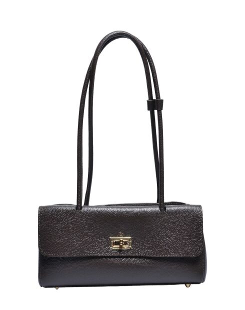 Dunkelbraune Schultertasche aus genarbtem Rindsleder - 16x32x9 cm