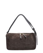 Dunkelbraune Schultertasche aus Veloursleder - 20x38x1 cm