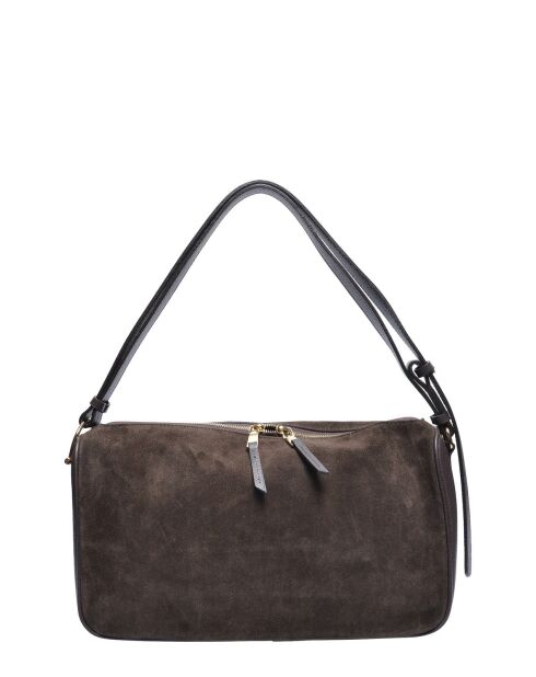 Dunkelbraune Schultertasche aus Veloursleder - 20x38x1 cm