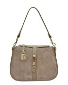 Schultertasche aus taupefarbenem Veloursleder - 17,5x24x6,5 cm