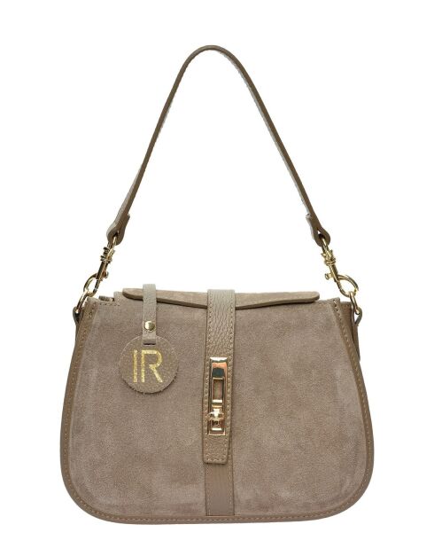 Schultertasche aus taupefarbenem Veloursleder - 17,5x24x6,5 cm
