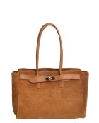 Sac porté épaule en cuir de vachette cognac - 25x31x10 cm