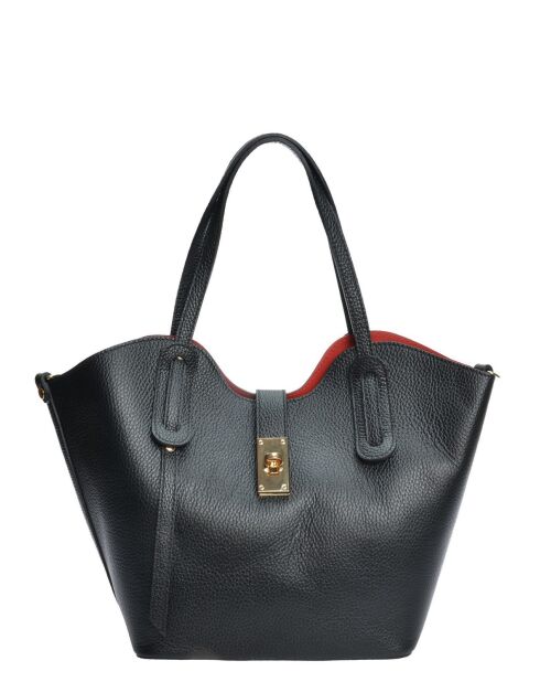 Schultertasche aus schwarzem Rindsleder - 24x29x13 cm