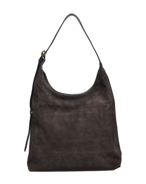 Hobo-Tasche aus dunkelbraunem Veloursleder - 32x40x12 cm