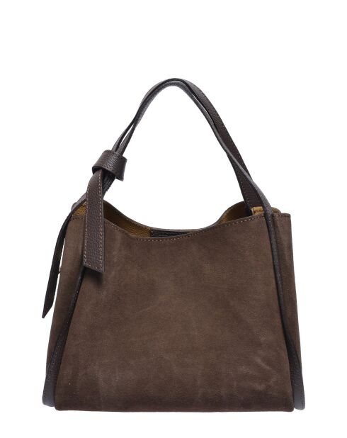 Hobo-Tasche aus dunkelbraunem Veloursleder - 20x25x12 cm