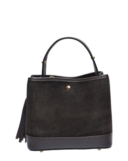 Dunkelbraune Handtasche aus Veloursleder - 17x18x11 cm