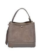 Handtasche aus taupefarbenem Veloursleder - 17x18x11 cm