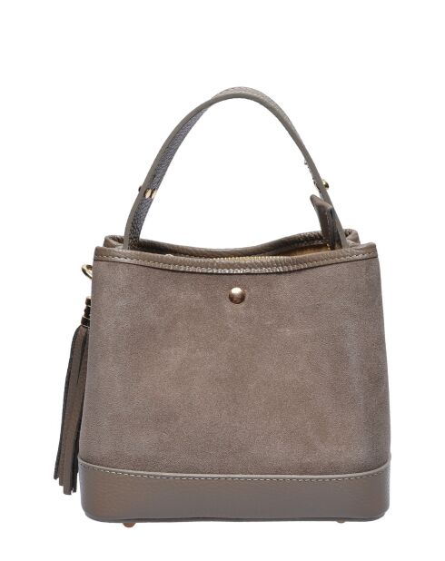 Handtasche aus taupefarbenem Veloursleder - 17x18x11 cm