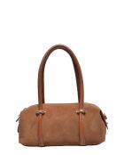 Schultertasche aus cognacfarbenem Veloursleder - 12x25x9 cm