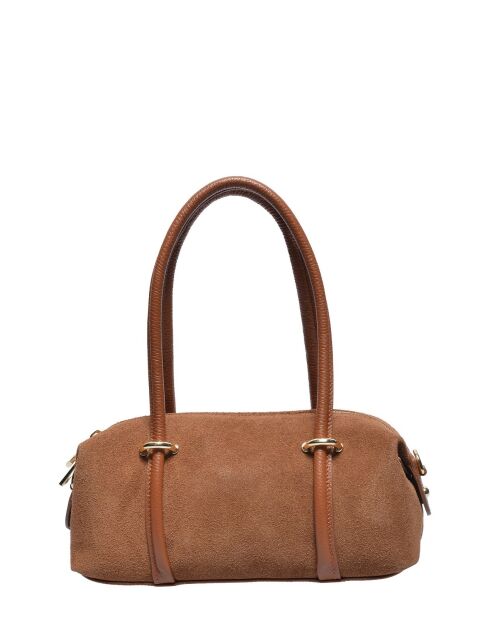 Schultertasche aus cognacfarbenem Veloursleder - 12x25x9 cm
