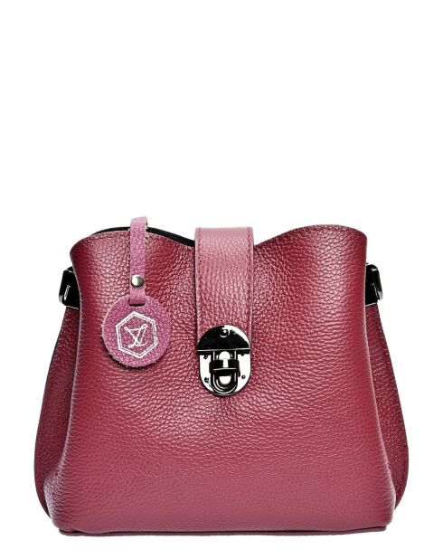 Weinfarbene Schultertasche aus Rindsleder - 19x21x7 cm
