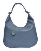 Hobo-Tasche aus dunklem himmelblauem Rindsleder - 34x44x5 cm