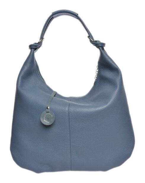Hobo-Tasche aus dunklem himmelblauem Rindsleder - 34x44x5 cm