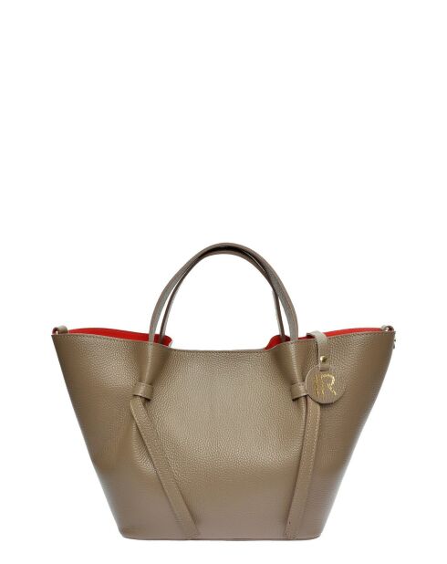 Handtasche aus taupefarbenem Rindsleder - 24x38x13,5 cm