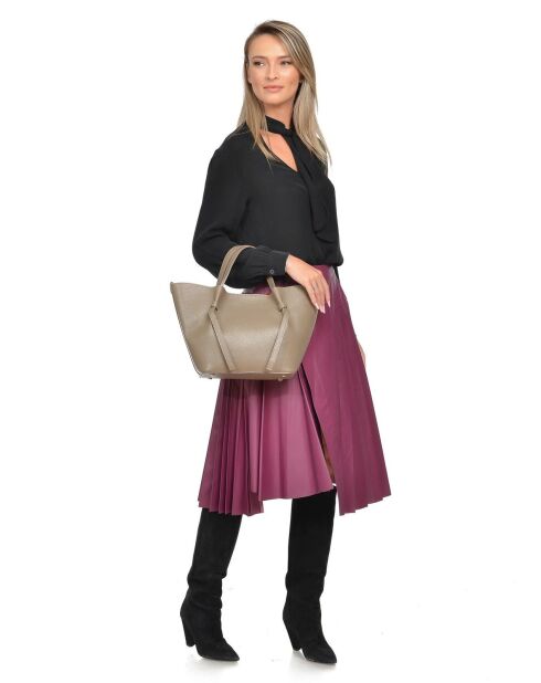 Handtasche aus taupefarbenem Rindsleder - 24x38x13,5 cm