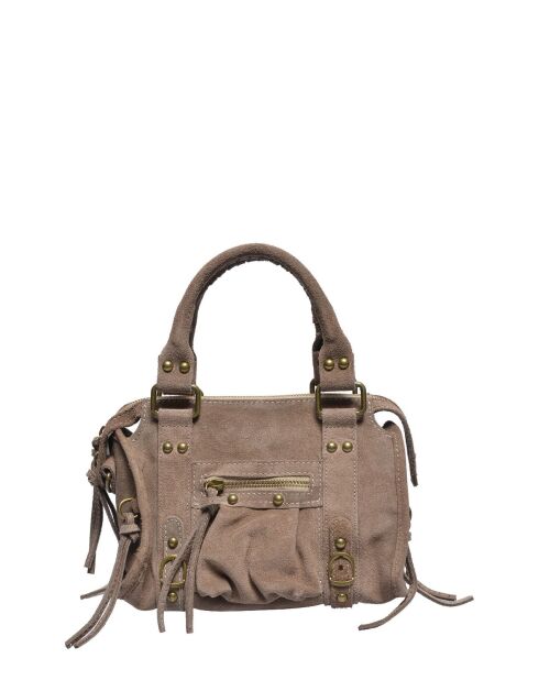 Handtasche aus taupefarbenem Veloursleder - 20x25x6 cm