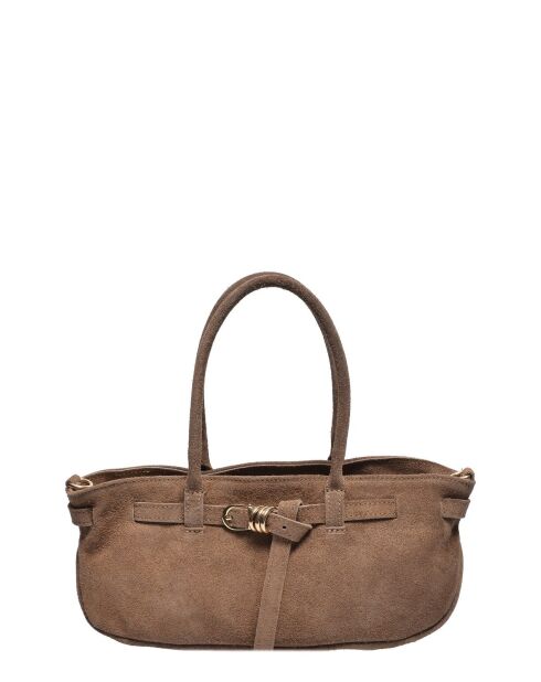 Handtasche aus taupefarbenem Veloursleder - 14,5 x 29 x 9,5 cm